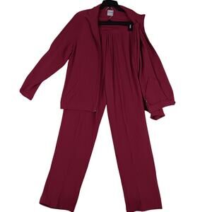 Bedford Fair Vintage Track Suit Set Womens Large Maroon Crepe Fabric Summer